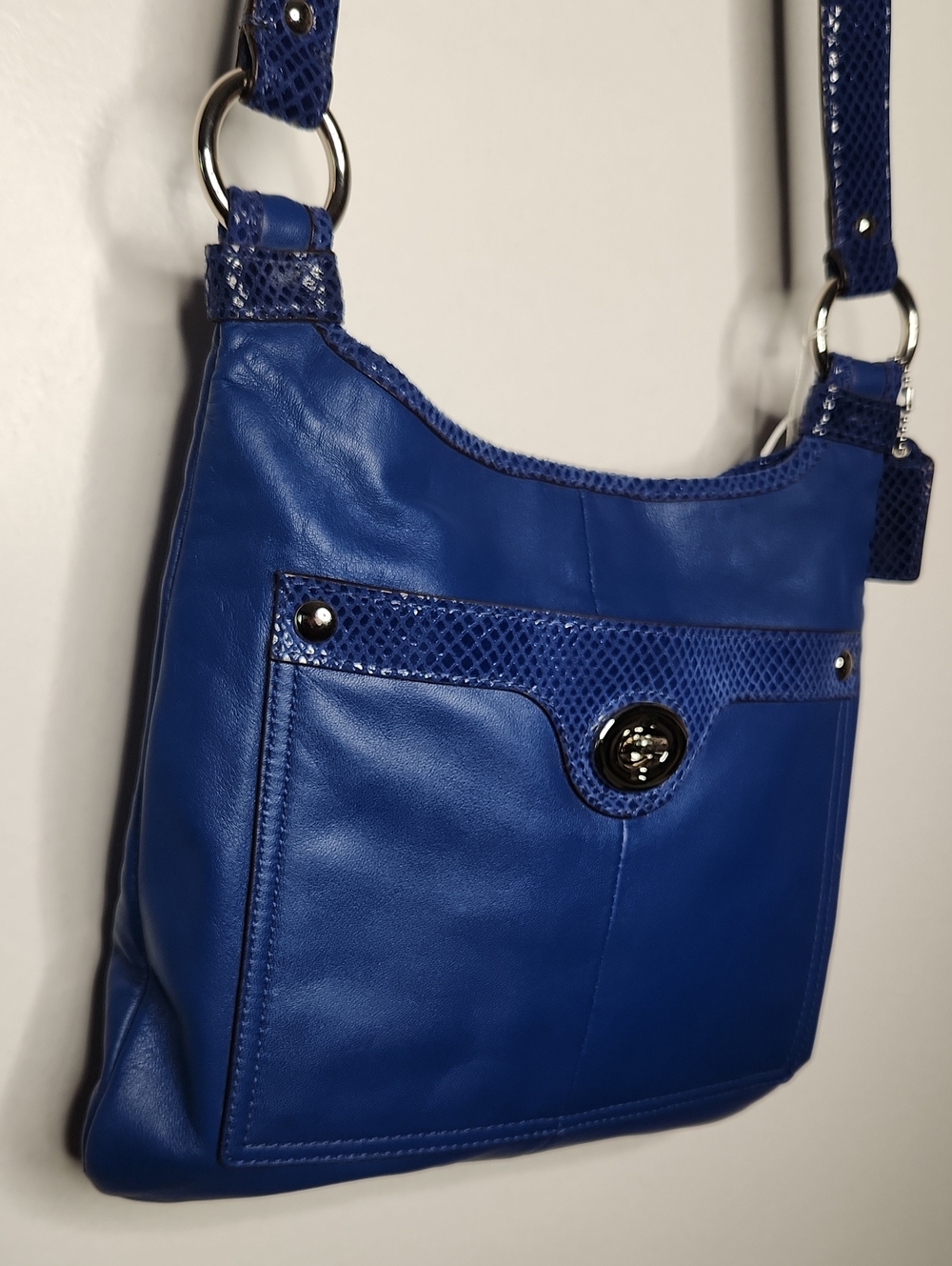 COACH Royal Blue/silver smooth leather/python Penelope. EUC Preloved sold as is